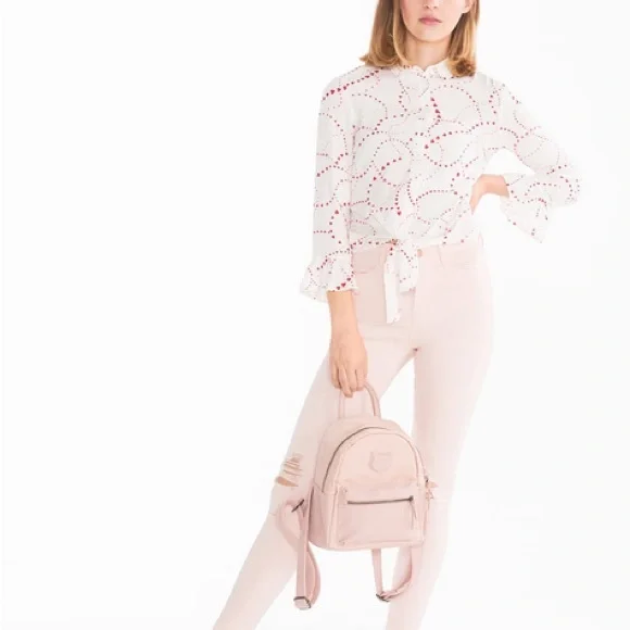 Women's White and Red Button Down Shirt - Picture 3 of 7